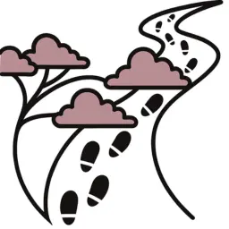 Icono de un camino que se aleja en perspectiva, simboliza el primer paso en el aprendizaje del macramé