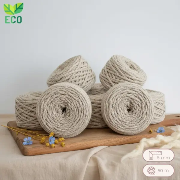 Ovillos de cordon de macramé sostenible, 100% lino. Cordon Rustic Air de Fruto Samore