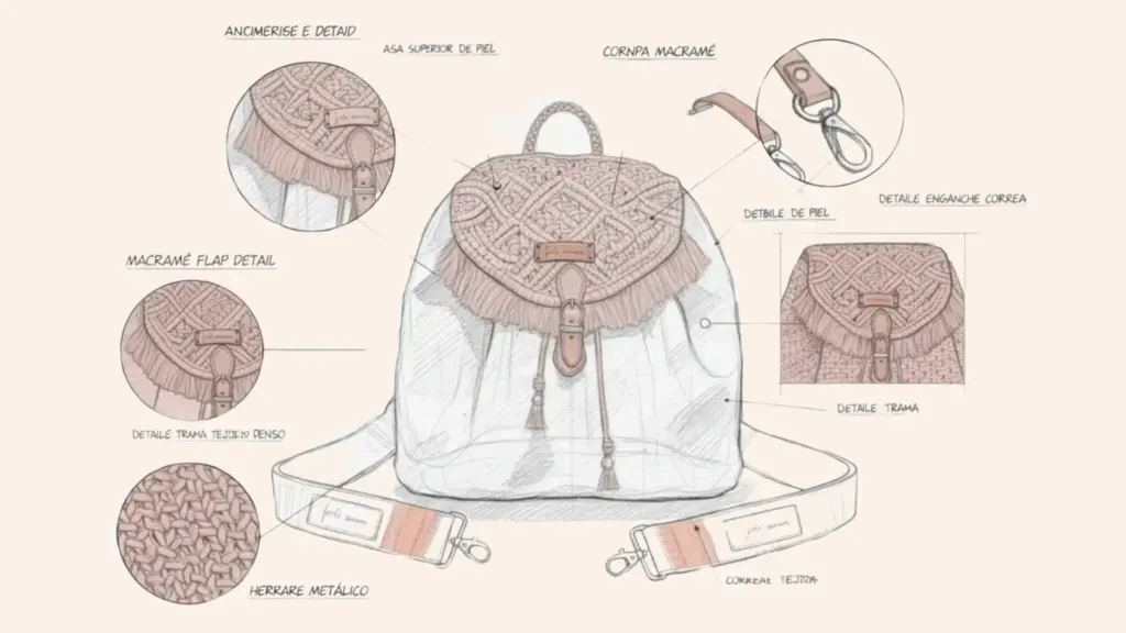 Un despiece de la mochila London para hacer en macramé moderno