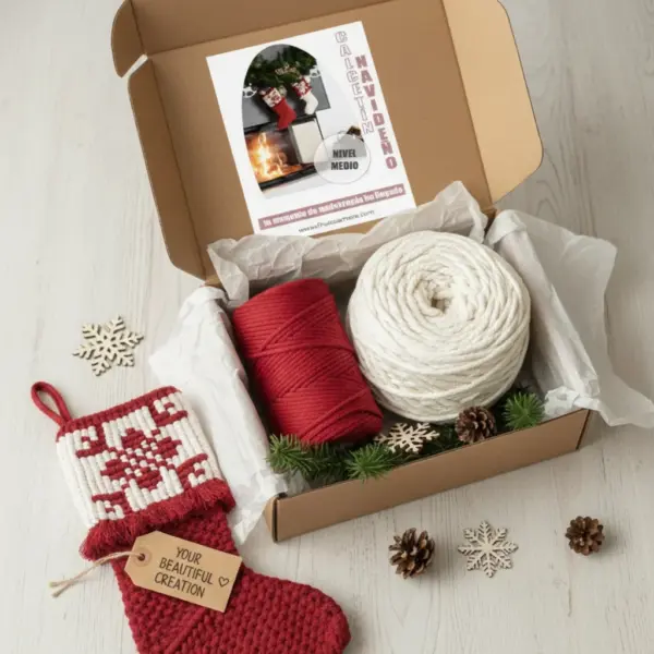 Materiales para hacer el KIT DIY de macramé - Calcetin Navidad - Fruto Samore®