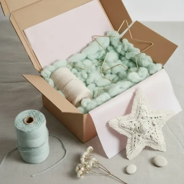 Materiales para hacer la estrella de navidad de macramé de Fruto Samore®