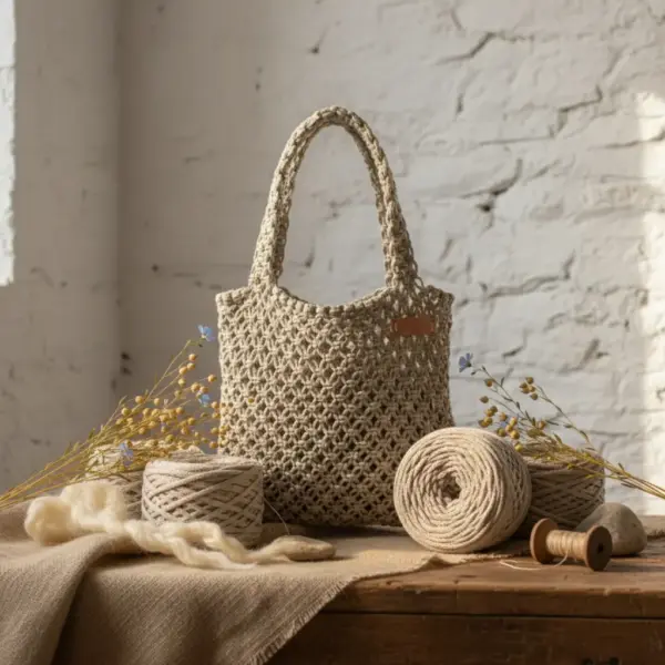 Kit Macrame DIY Bolso Todo Trote hecho con fibra de lino Fruto Samore