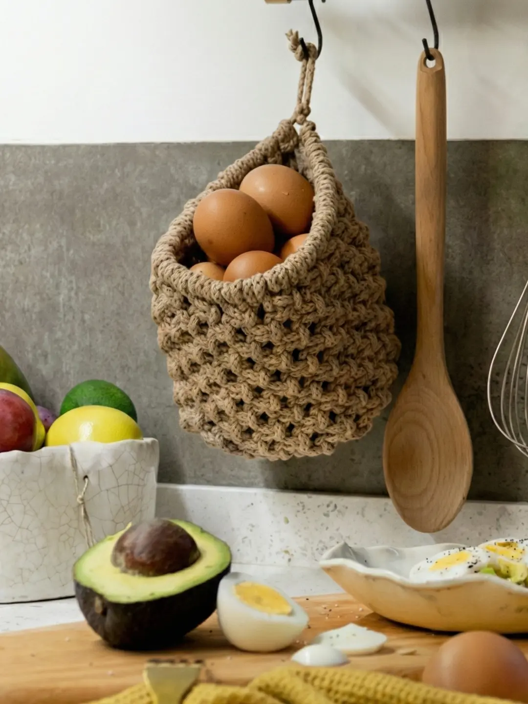 Cesto Mariona de macramé para cocina · Proyecto del primer kit de macramé para principiantes