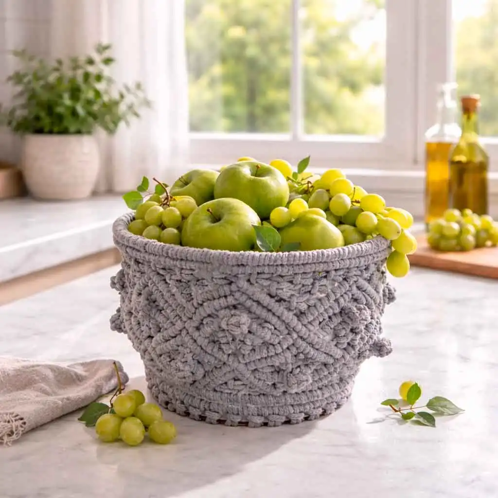 frutero macrame color gris cocina