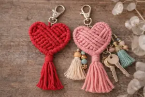 Llaveros macrame con forma corazon San Valentin Fruto Samore